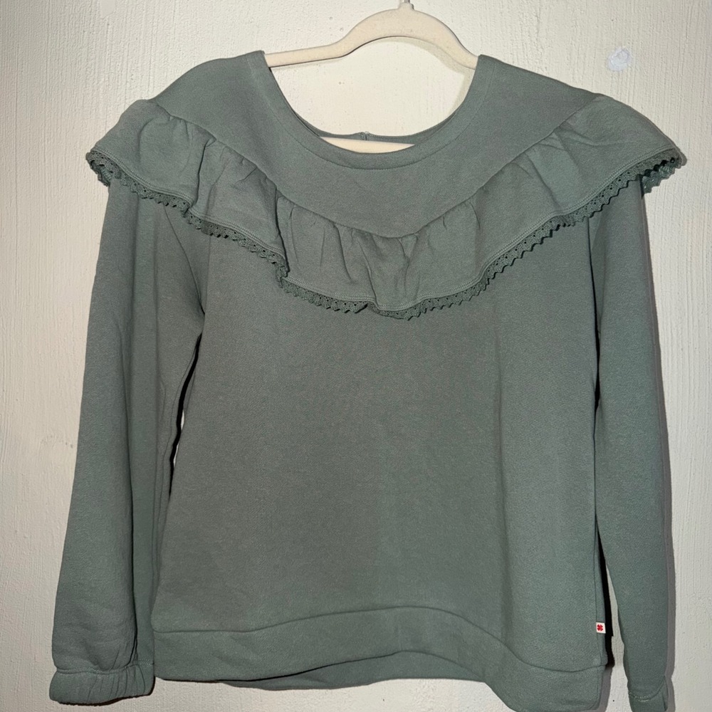 Lucky Brand Girls XL Sz 16 Chinois Green Ruffle Lace Trim Sweatshirt
